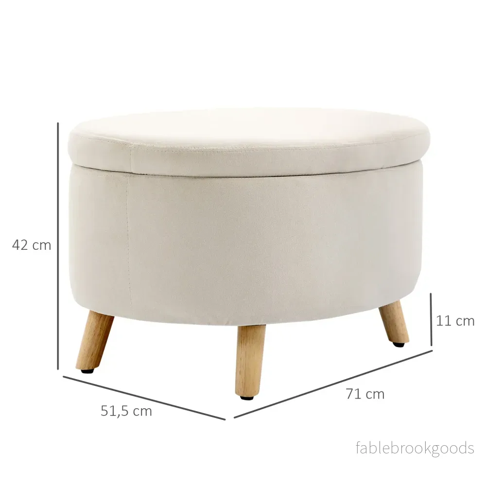 Oval stoppad förvaringsbänk - sammetslook, beige, 71x51,5x42 cm - Bild 3