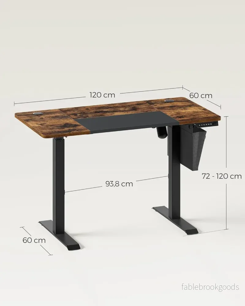 Elektriskt skrivbord – Justerbar höjd med organisatör – Vintage brun-svart - Bild 3