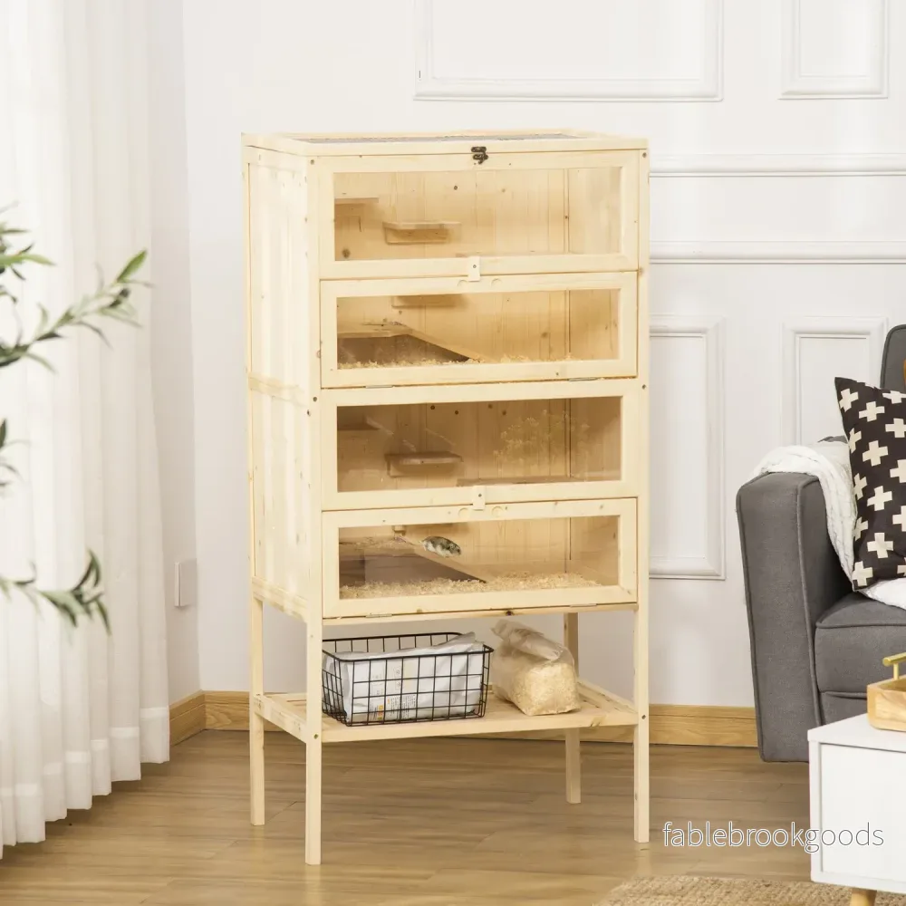 Liten djurbur med nättak; 5-nivå Wood Hutch - Bild 2