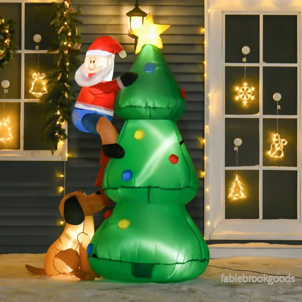 Uppblåsbar 180cm julgran med tomte & hund, LED-lampor - Bild 2