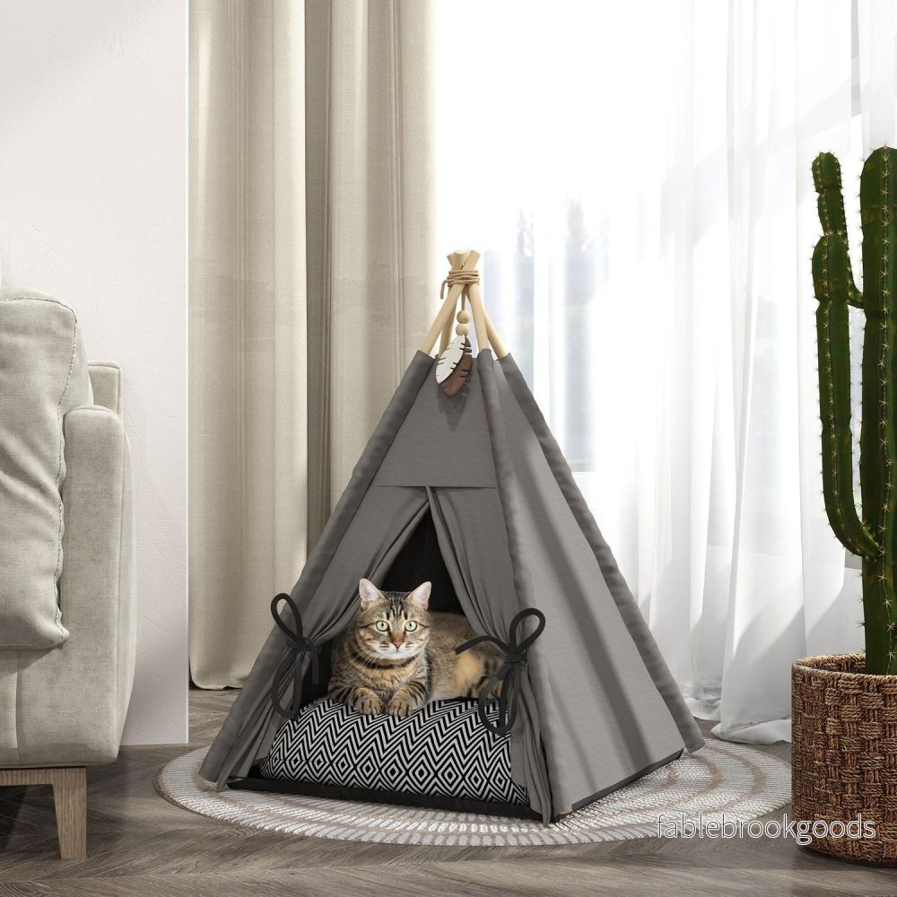 Cat Tipi-tält, tvättbara kuddar, grå, husdjur under 5 kg - Bild 2