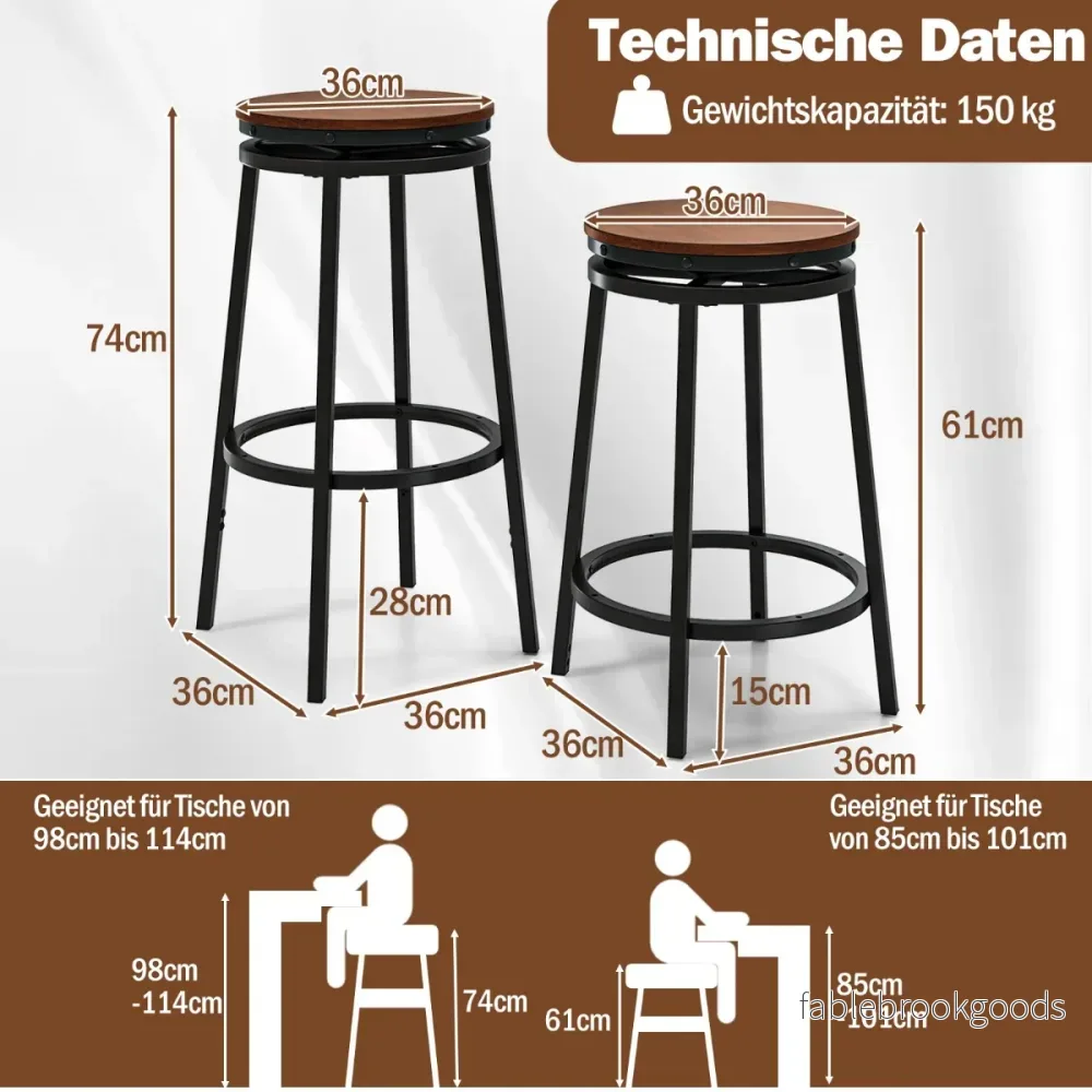 pack – barstolar med justerbara höjder 360° roterbara köksstolar diskbänksstolar – 2 2 – Brun - Bild 2