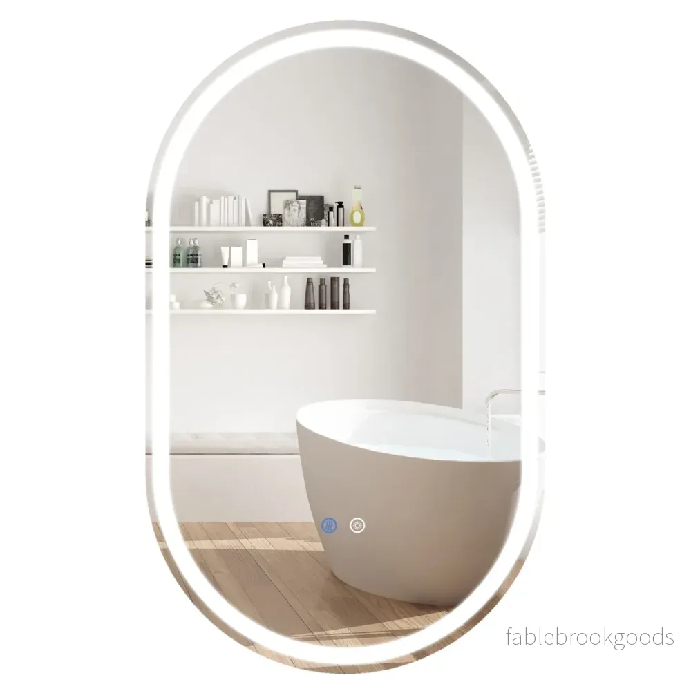 Belyst – badrumsspegel med immaskydd, väggspegel oval – 90 x 55 cm – Silver