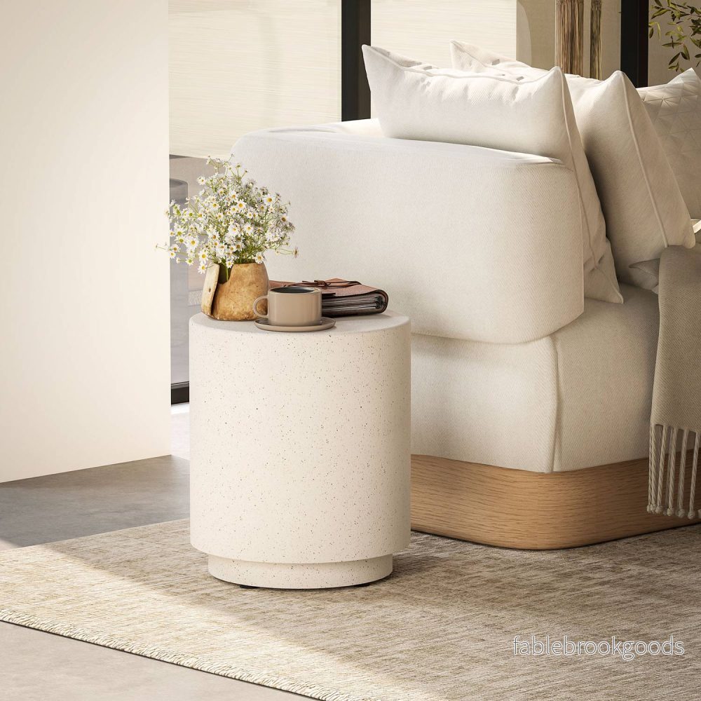Creme White Stone-Look Soffbord, Ø37 x 43 cm - Bild 2