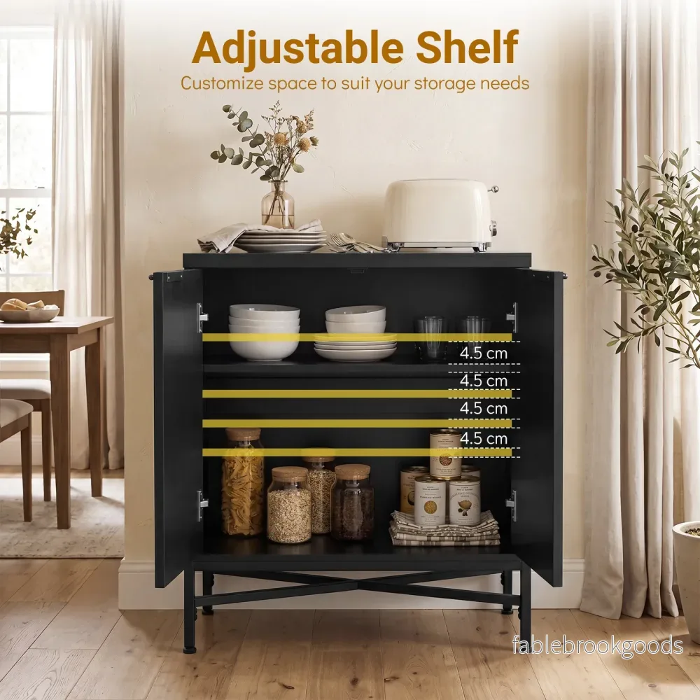Förvaringsskåp, – sideboard i trä med räfflade dörrar och stabil metallställning - Bild 3