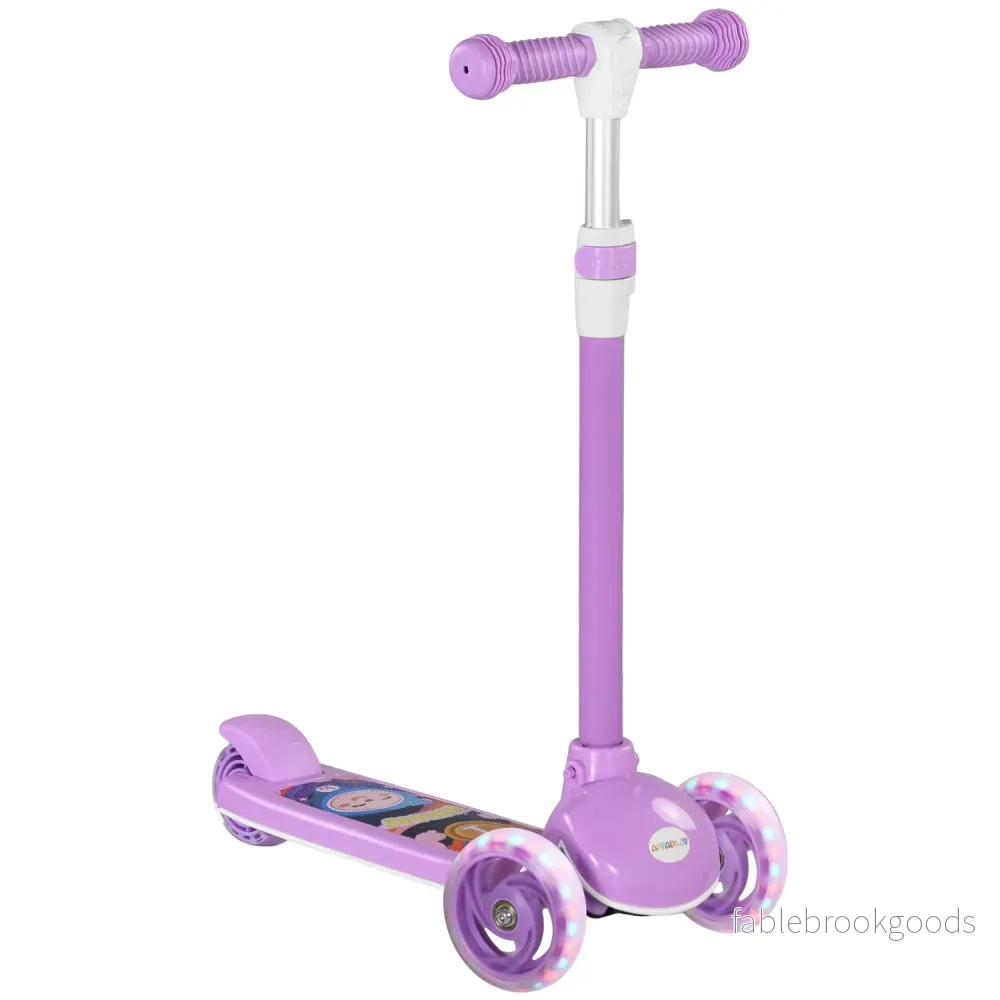 Barnsparkcykel med LED-hjul, justerbar höjd, lila