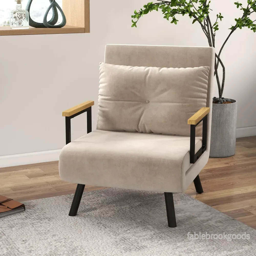 Bäddsoffa med justerbart ryggstöd, sammetslook, beige - Bild 2