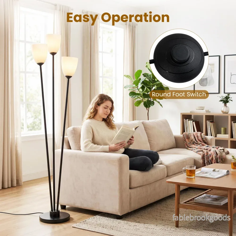 Golvlampa – med tre E27‑socklar, treflig läslampa lampskärm – 153 cm - Bild 3