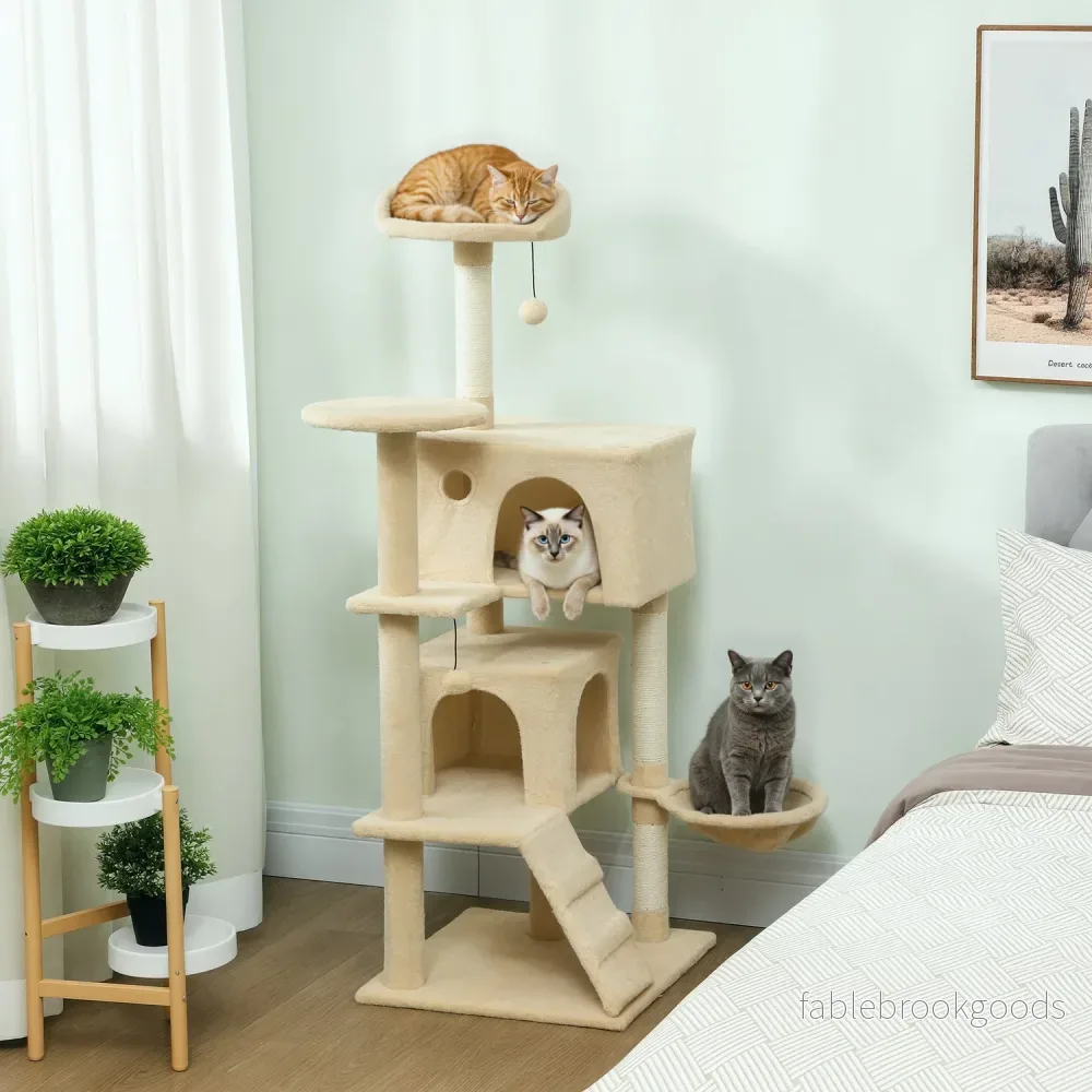 Klösträdstorn med hängmatta, stege, grotta, 140 cm, beige - Bild 2