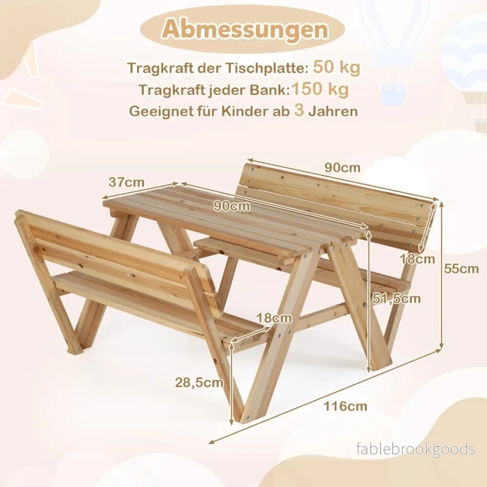 Barnpicknickbord – Utomhusbarnmöbler med och bänkar i – 2 – Natur - Bild 2