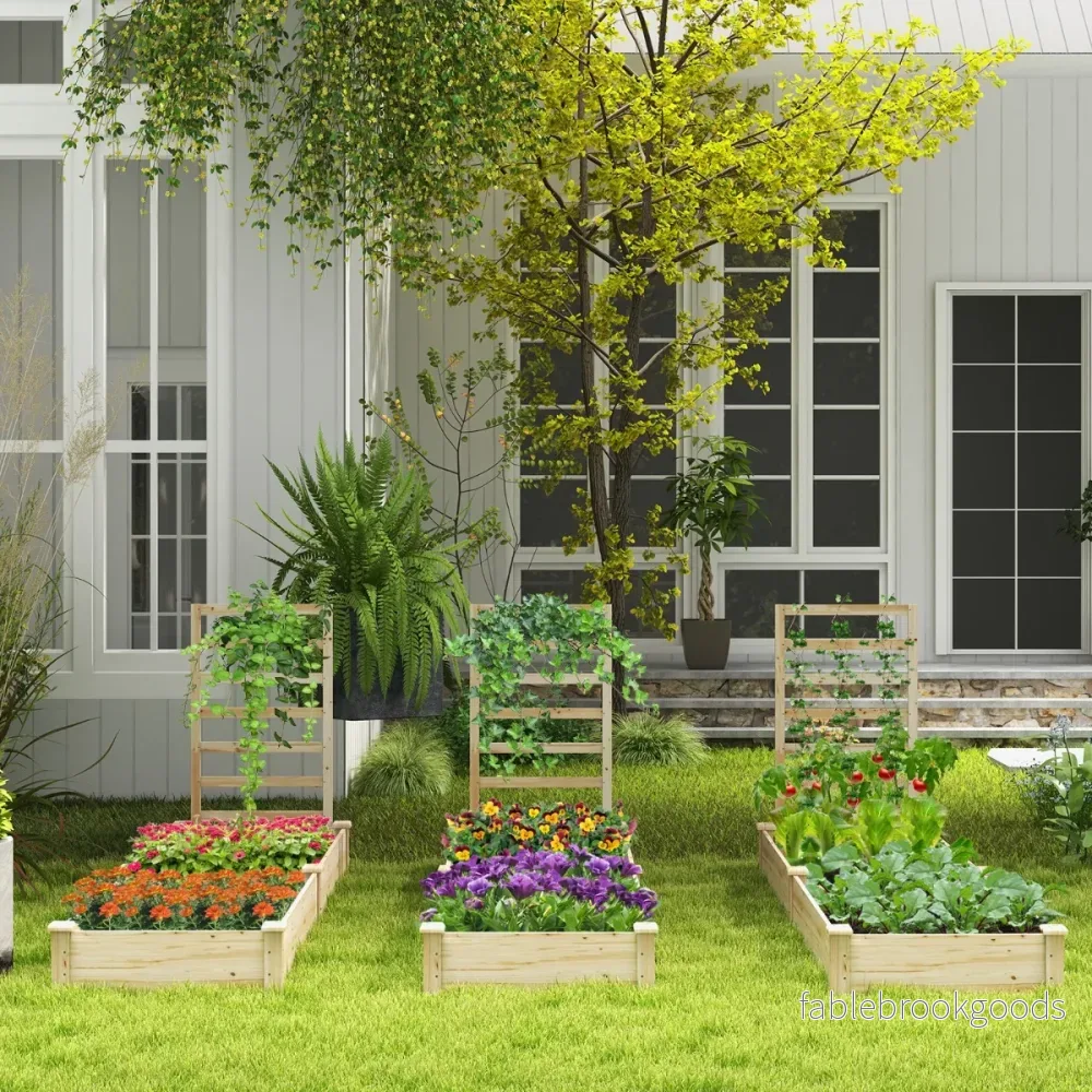 Upphöjd – säng gjord av granträ med spaljé plantering trädgård – 235 x 63 x 102 cm – Natur - Bild 2