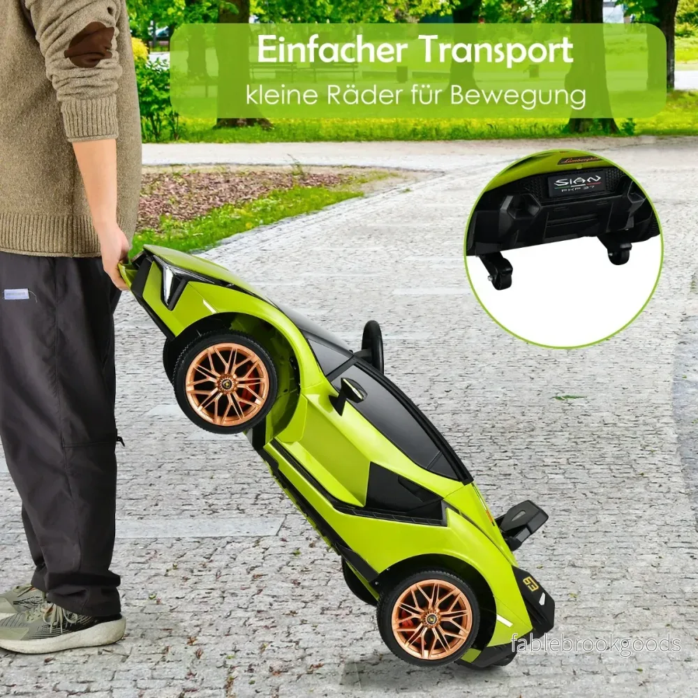 12V – Lamborghini barnbil med 2,4G fjärrkontroll 3-5km/h MP3 – Grön - Bild 3