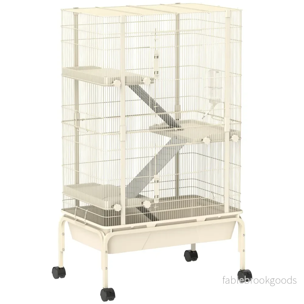 Beige bur för smådjur med tillbehör och utdragbar bricka Beige bur för smådjur med tillbehör och utdragbar bricka