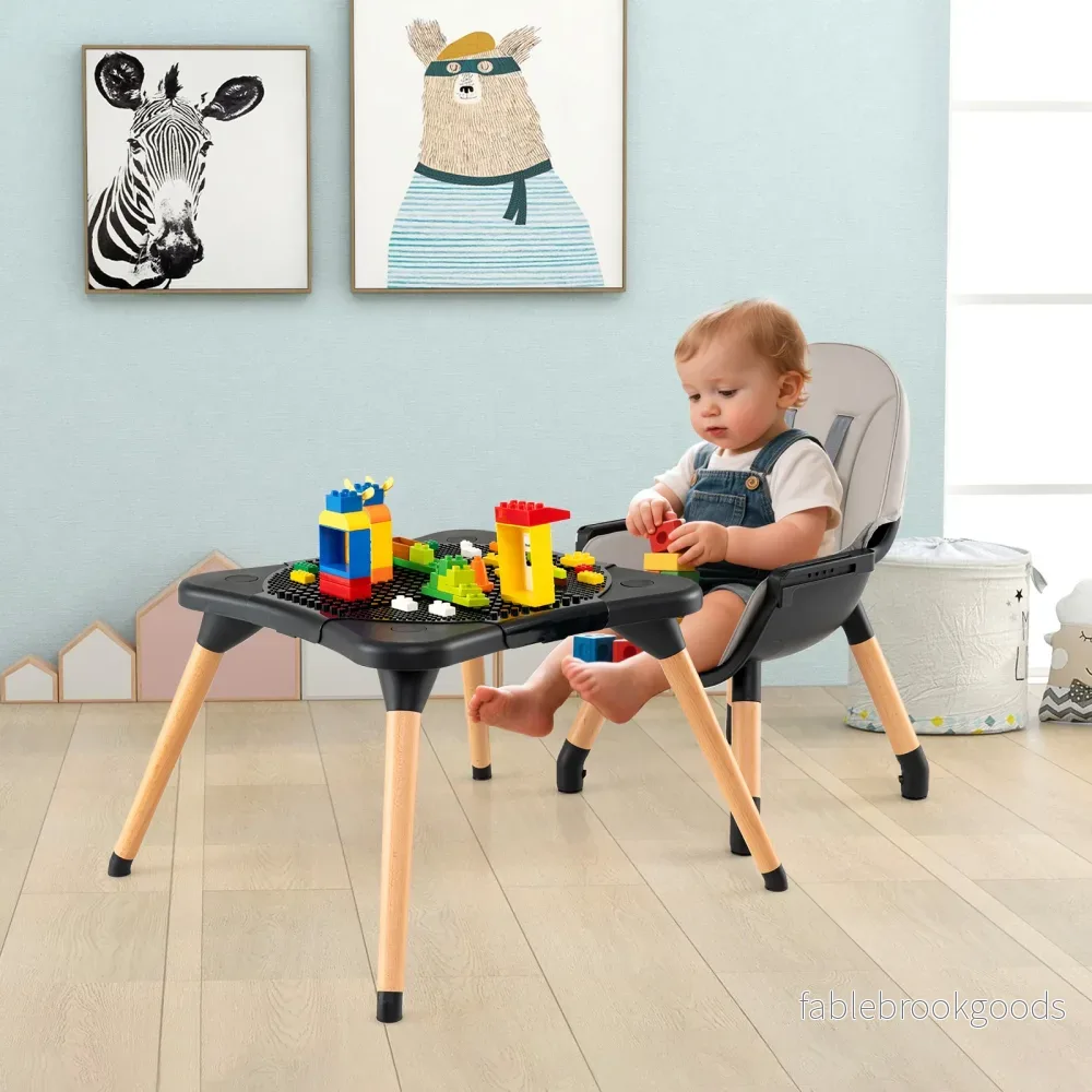 i – Baby Högstol med Byggbord och Avtagbart Dubbelbricka Barnstol – 6 1 – Svart - Bild 3