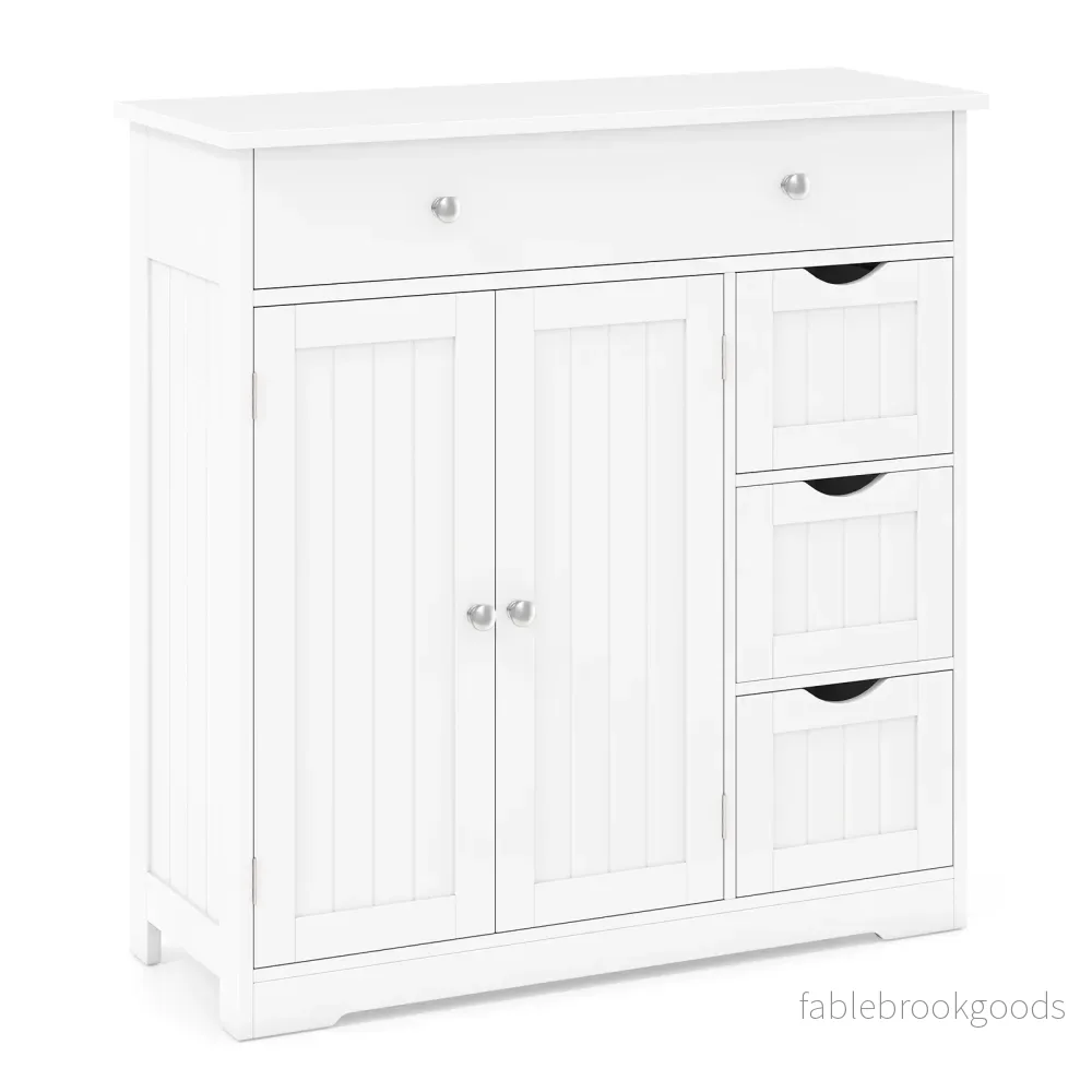 Badskåp – i trä, fristående badförvaringsskåp med lådor och dörrar – 4 2 80 x 30 x 82 cm