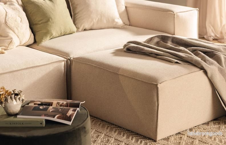 Stockholm L-shaped Sofa, Chenille Beige, removable & washable covers - Bild 3