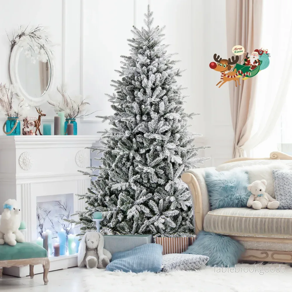 Hög – flockad julgran, konstgjord med ljuslägen och flerfärgade LED lampor – 8 350 218 cm – Vit - Bild 3