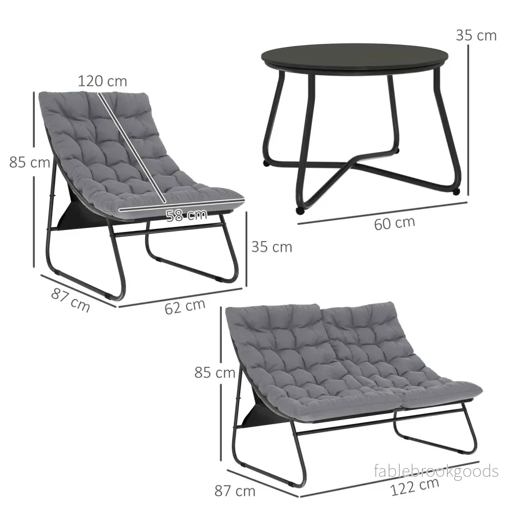 Utomhusstål trädgårdsmöbler set för 4, väderbeständig, grå - Bild 3