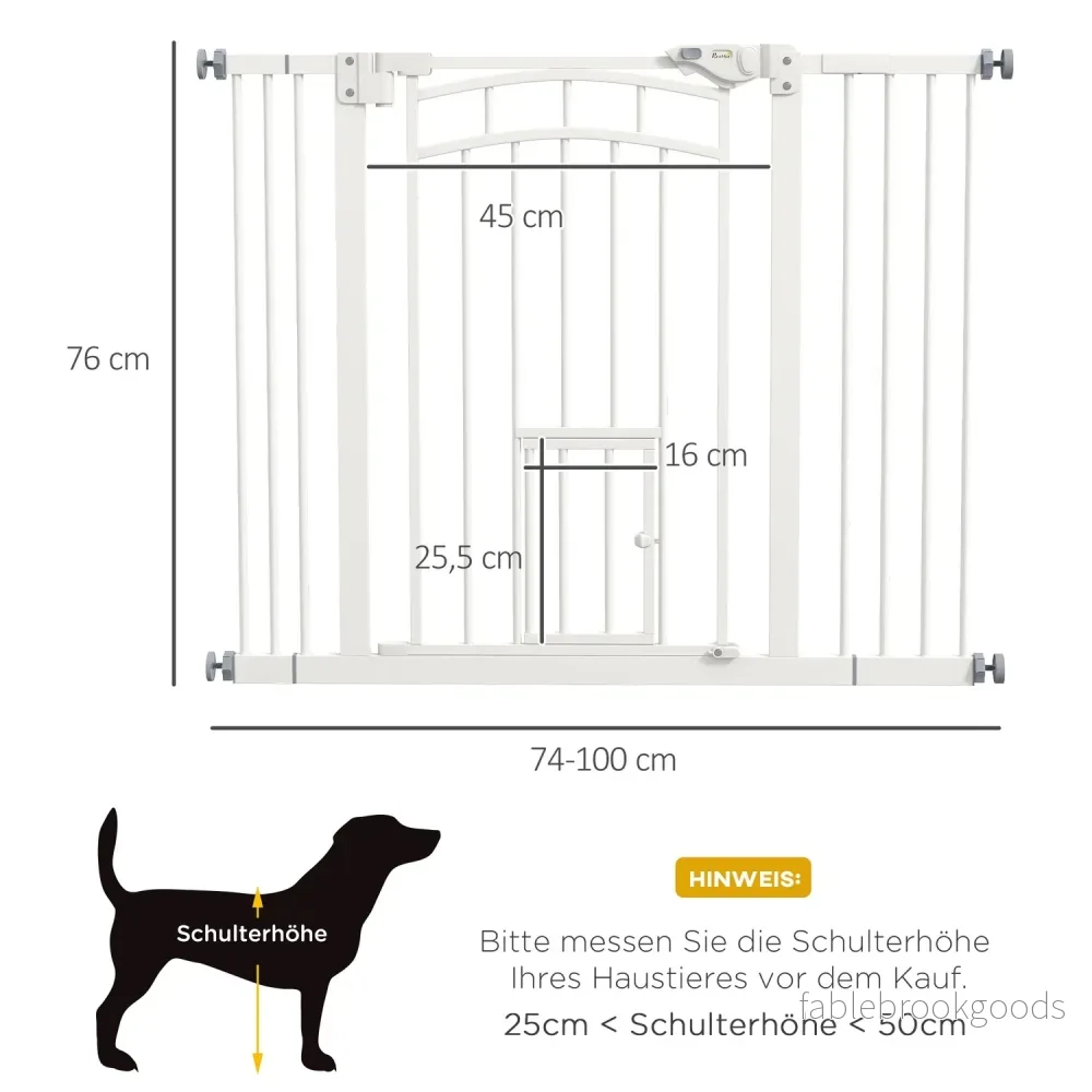 Auto-Close Pet Gate med kattlucka, 74-100 cm, Vit - Bild 3