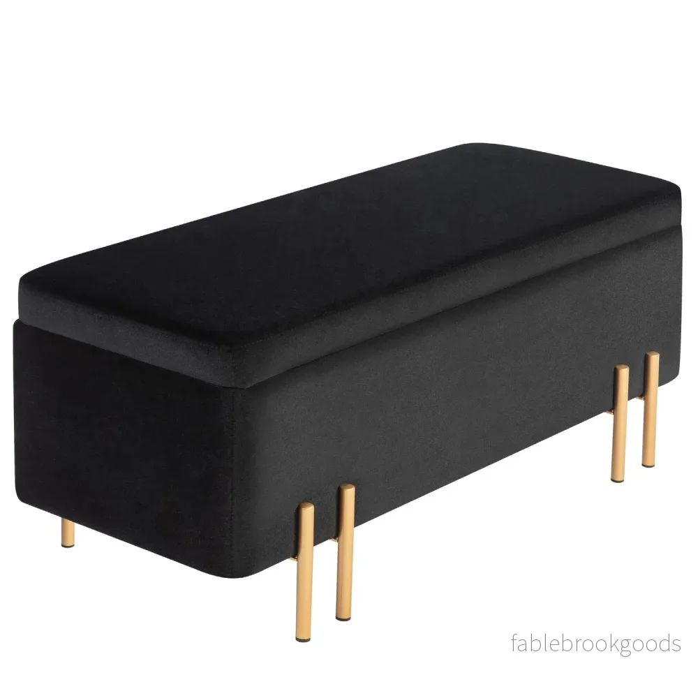 Klädd Förvaringsbänk, Tyg, Svart, 100x40x42 cm