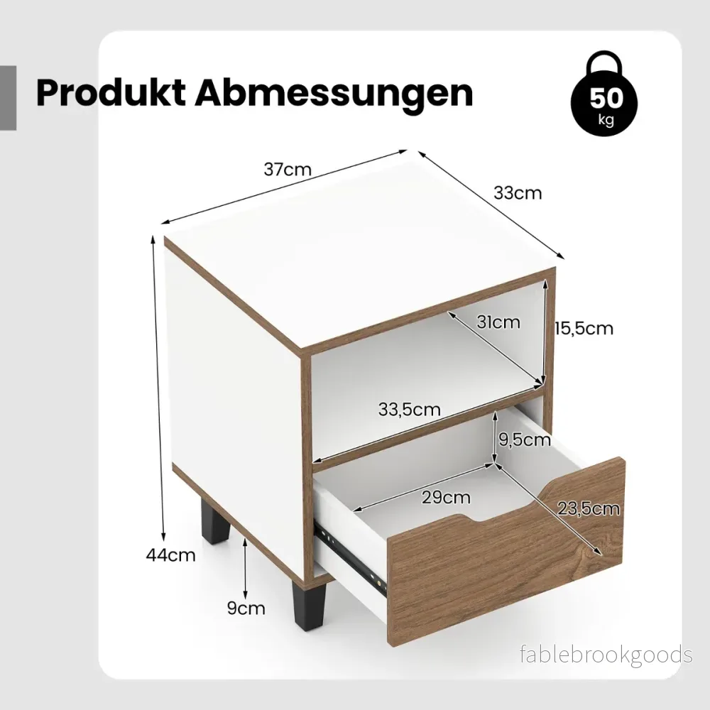 pack – Nattduksbord med Öppen Hylla och Låda Litet Sidobord Soffbord Nattkommod – 2 – Vit - Bild 2