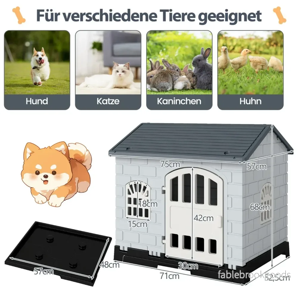 Utomhus – hundkoja med dörr, fönster, uttagbar botten och hundhus Hundbur – 3 – Grå - Bild 2