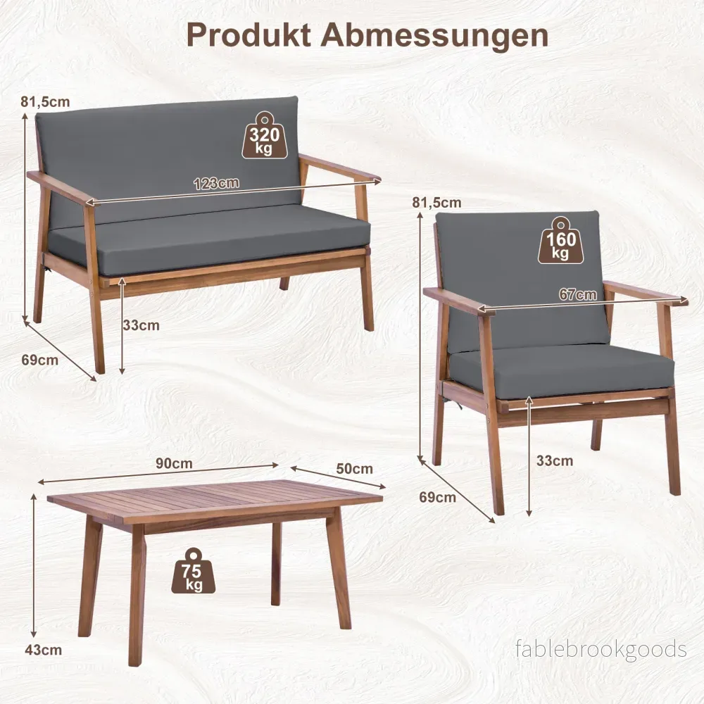 delat – trädgårdsmöbelset balkongmöbler i akaciaträ terrassmöbler med sitt och ryggkuddar – 4 – Grå - Bild 2