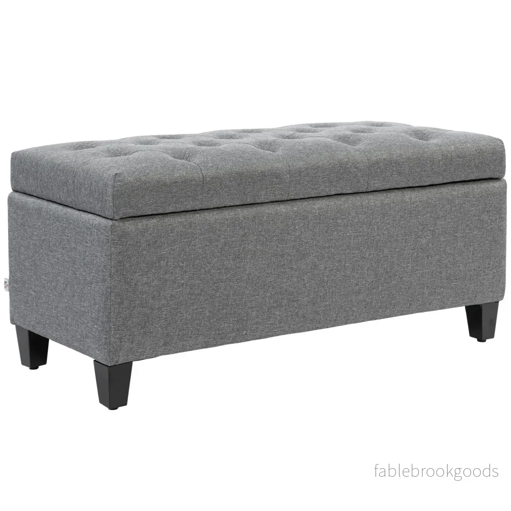 Ljusgrå stoppad förvaringsbänk – 100 x 40 x 44 cm