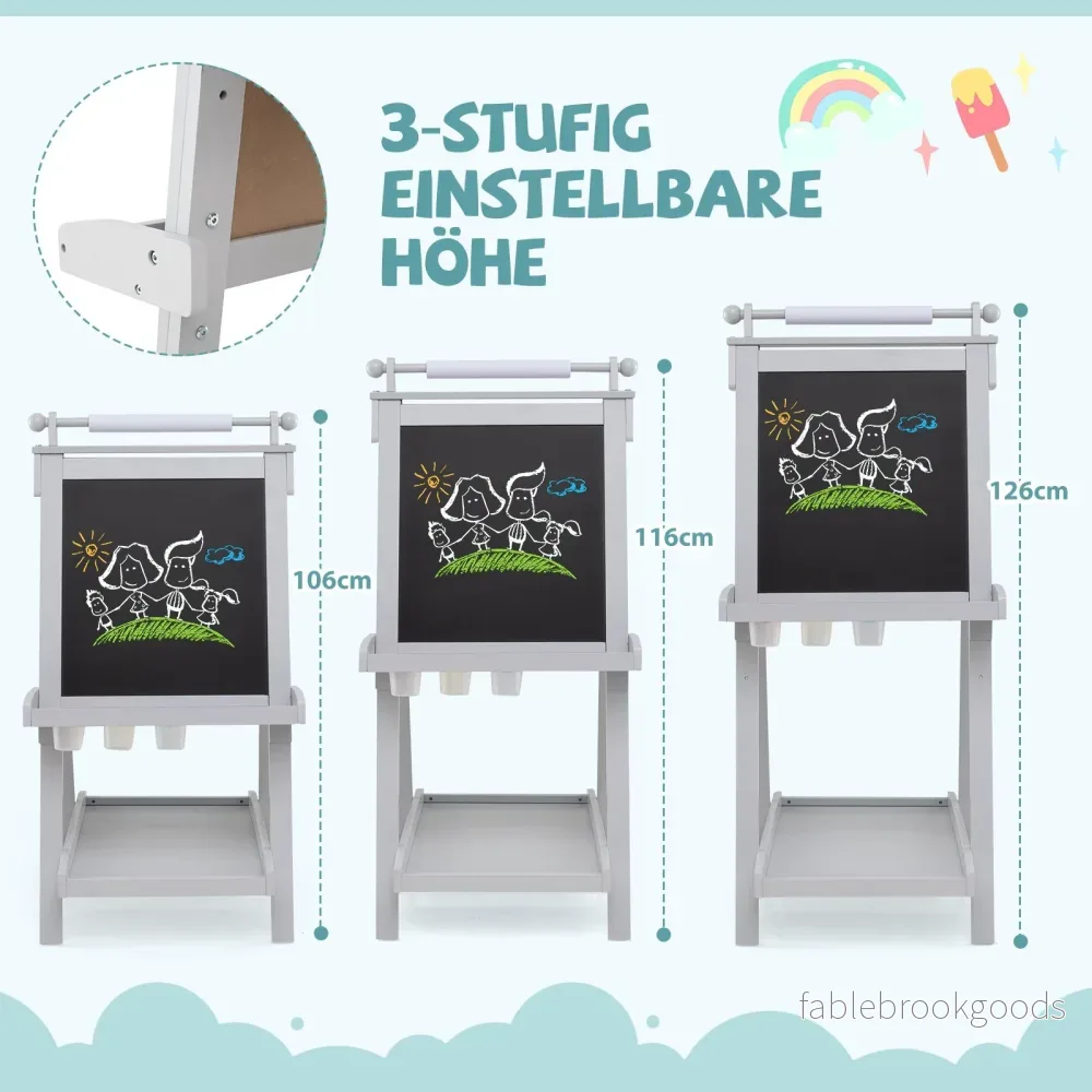Barn – H höjdjusterbart tavla med whiteboard och magnetisk hopfällbar staffli – Grå - Bild 2