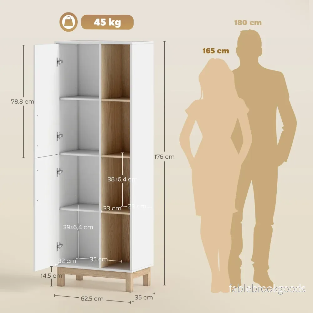 Bokhylla med 4 hyllor och 2 skåp, MDF, Vit, 176 cm - Bild 3