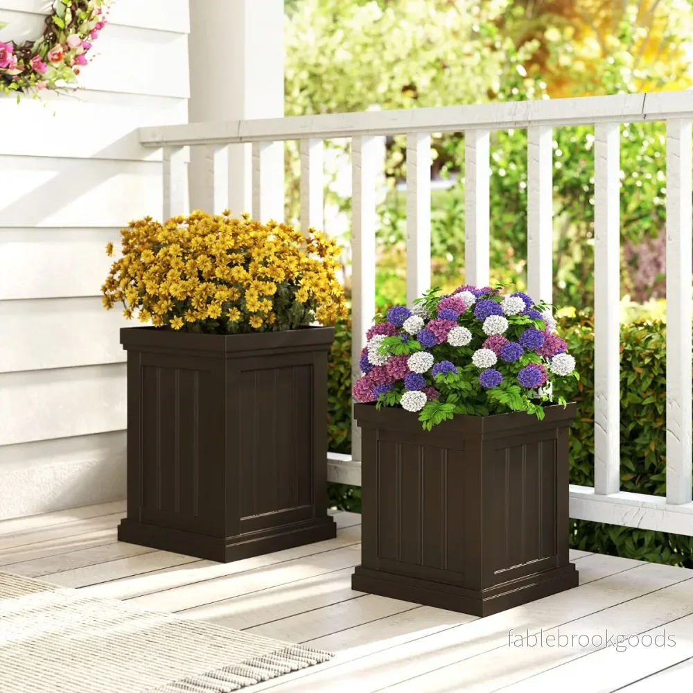 pack – växtkärl kvadratiska höga växtbehållare väderbeständiga stapelbara blomkrukor med dräneringshål PP plast överkruka – 2 48/31,5 cm – Brun - Bild 3