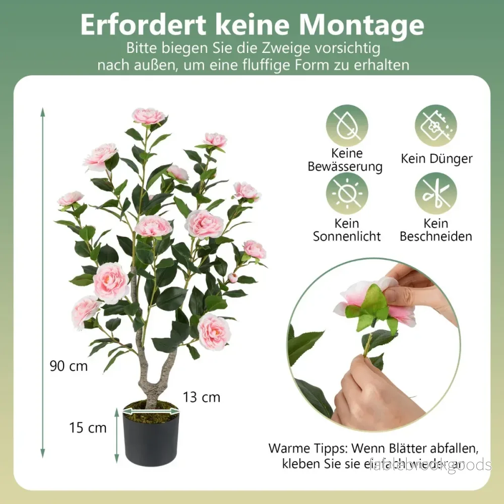 Konstgjord – träd med blommor konstväxt i kruka Kamelia – 90 cm – Rosa - Bild 2