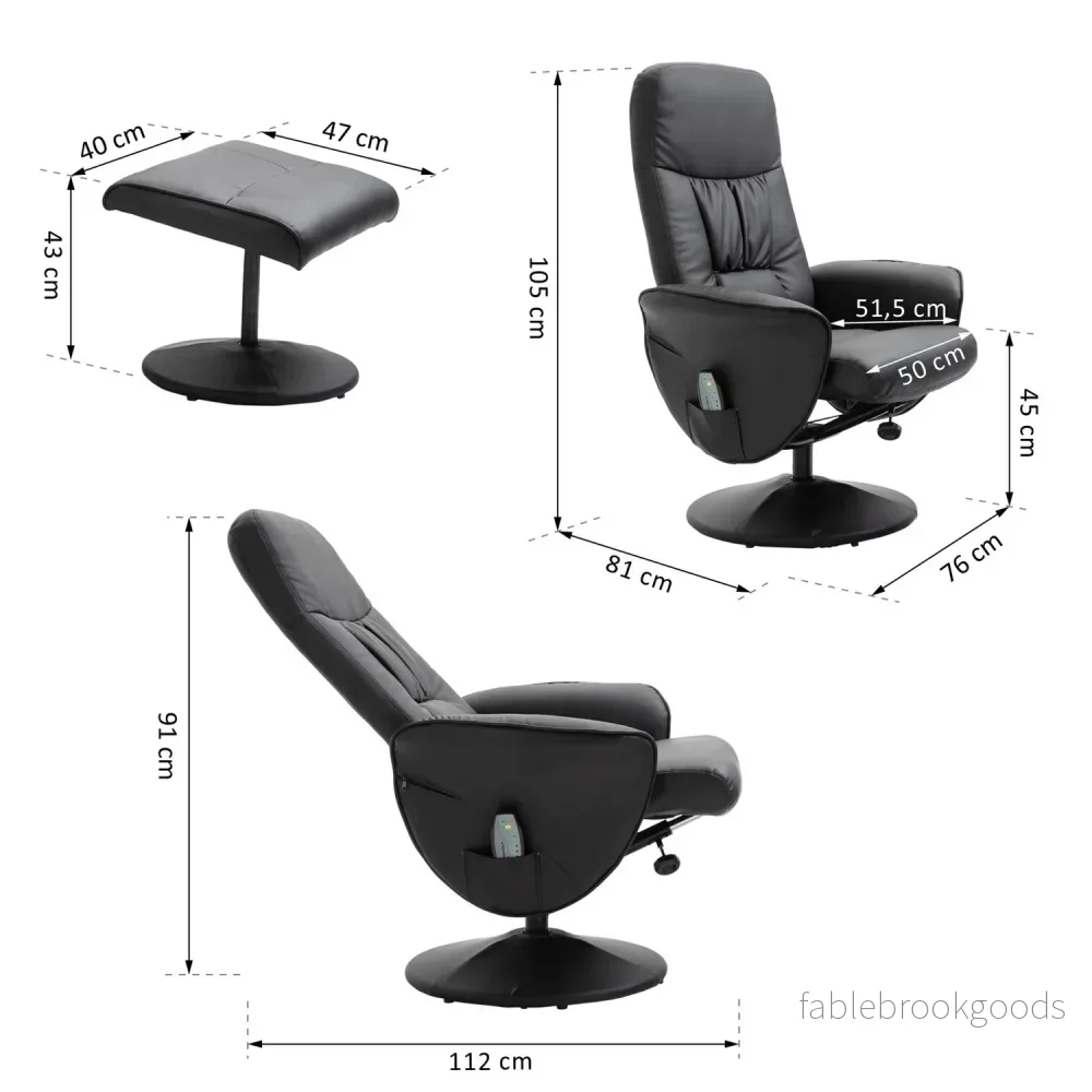 Massagefåtölj med ottoman; Svart konstläder - Bild 3
