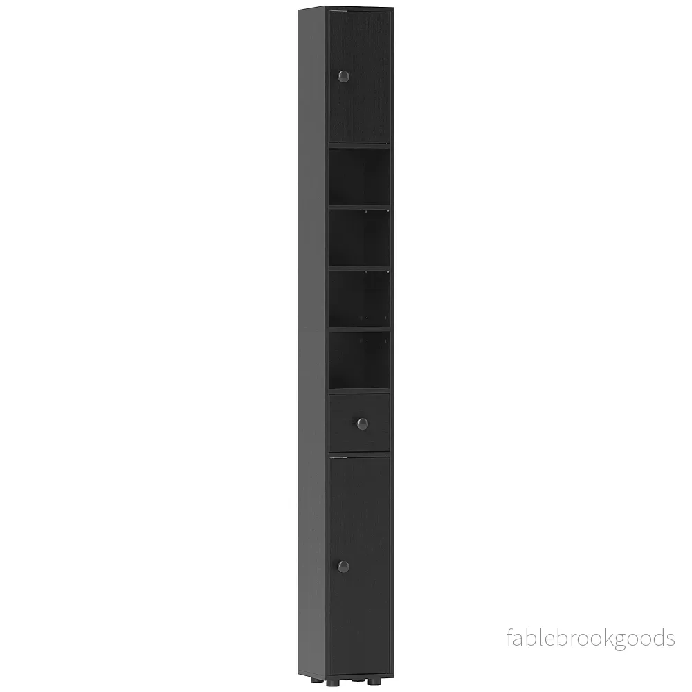 Smalt badrumsskåp, 180 cm högt, svart