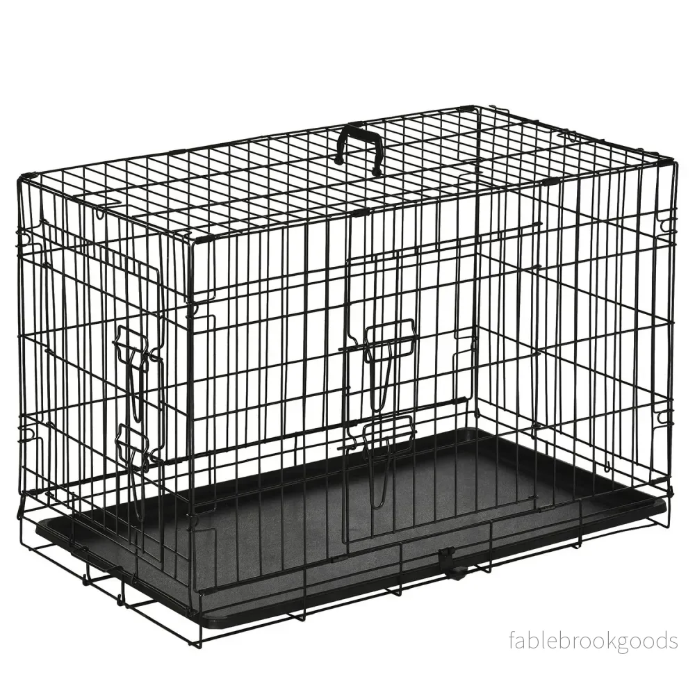 Hopfällbar hundlåda i svart metall – 76 x 46 x 52 cm