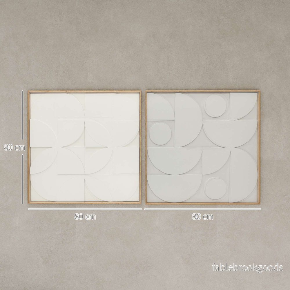 3D Geometrisk Väggkonst Set, 2 Delar, 80x80 cm, Vit - Bild 3