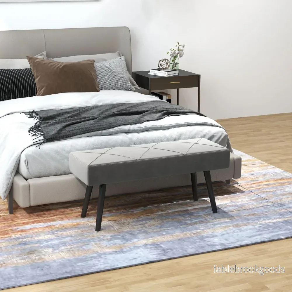 Sammetsklädd bänk – grå, 100x36x45 cm, 120 kg kapacitet - Bild 2
