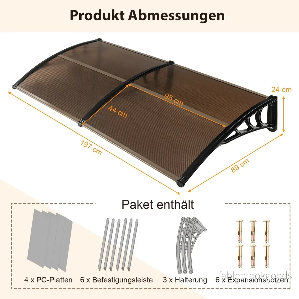 Förtak – för ytterdörr, i polykarbonat med aluminiumstänger och PP‑fästen – 197 x 89 cm - Bild 2