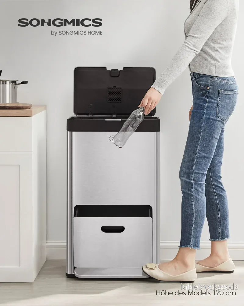 Kökssoptunna – 3 fack – Rostfritt stål – Silver - Bild 3
