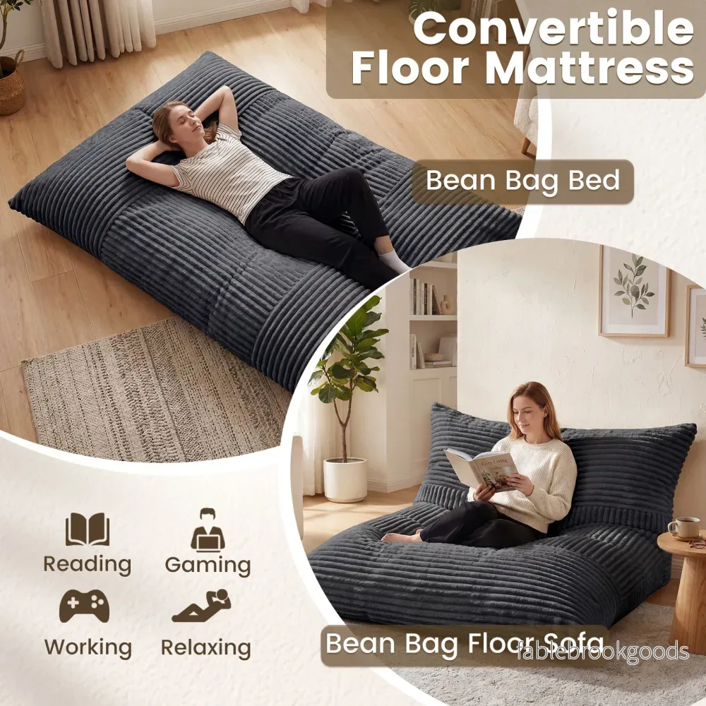 Säckpuff – i kordtyg, jättestor bönpuff med avtagbart överdrag – 194 x 139 x 19 cm - Bild 3