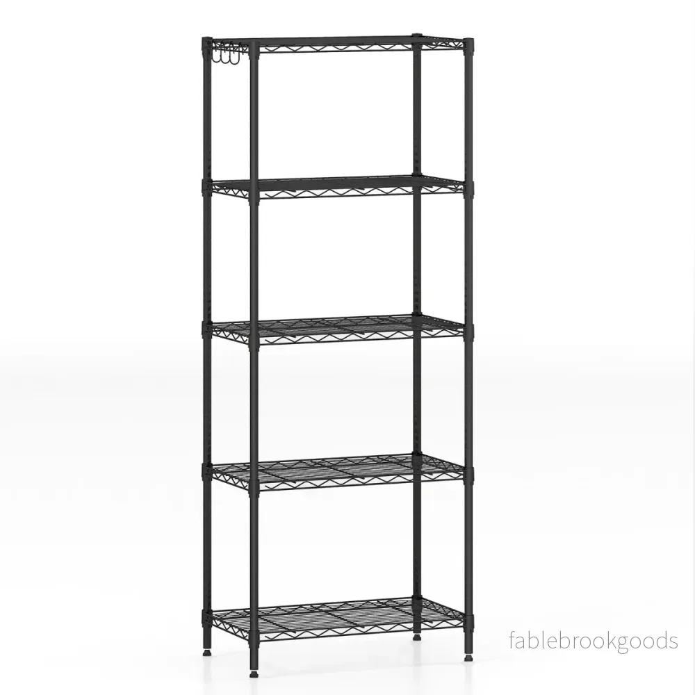 Metall – Förvaringshylla flernivå Högbelastning justerbart Universallylla – 59 x 34 x 152 cm – Svart
