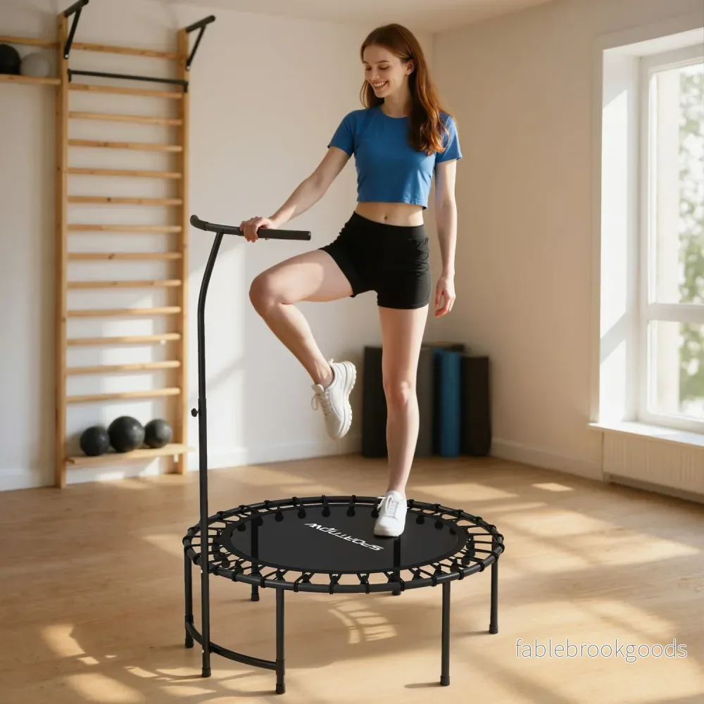 Rebounder-trampolin, justerbart handtag, svart - Bild 2