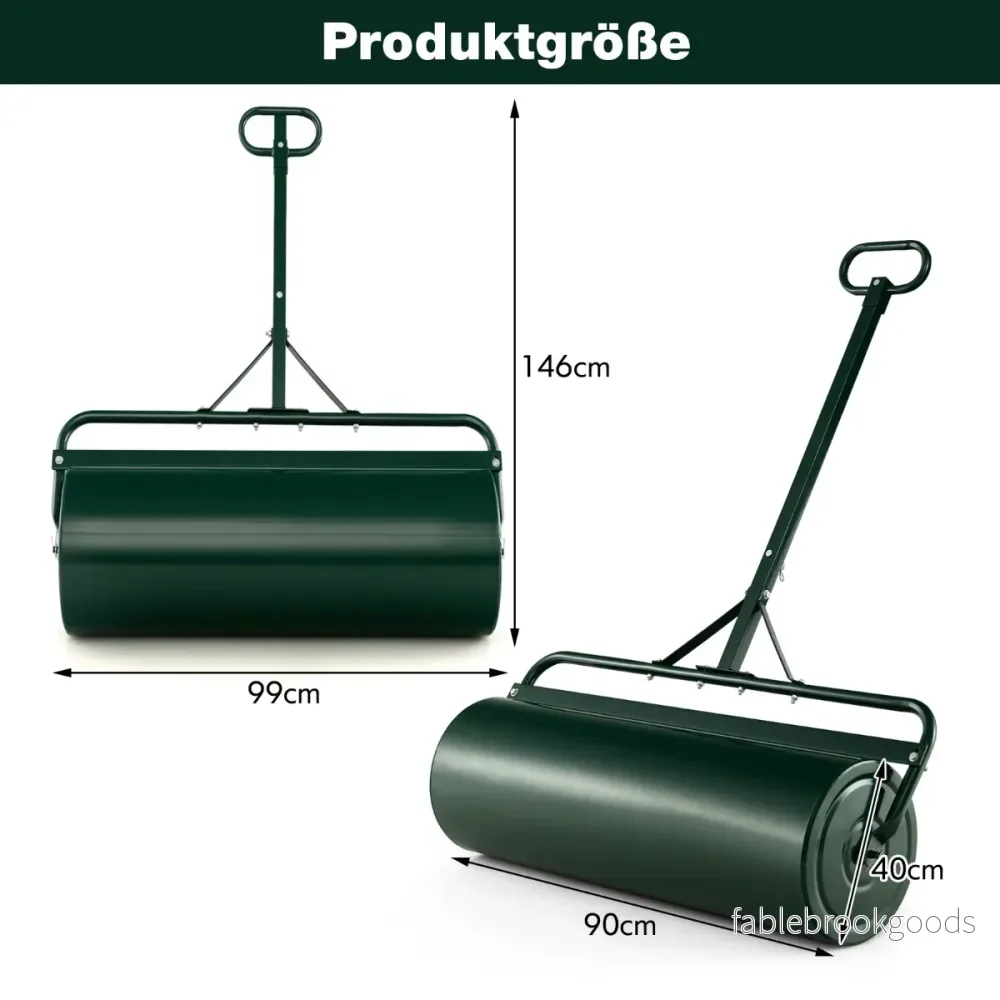 Gräsmatta – metall handrulle med handtag trädgårdsrulle fylld vatten/sand – 113 L Ø 40 cm – Grön - Bild 2
