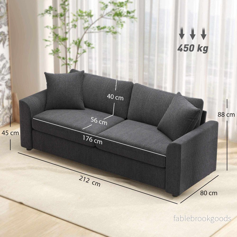 3-sits soffa i sladd med kuddar, 212 cm, mörkgrå - Bild 3