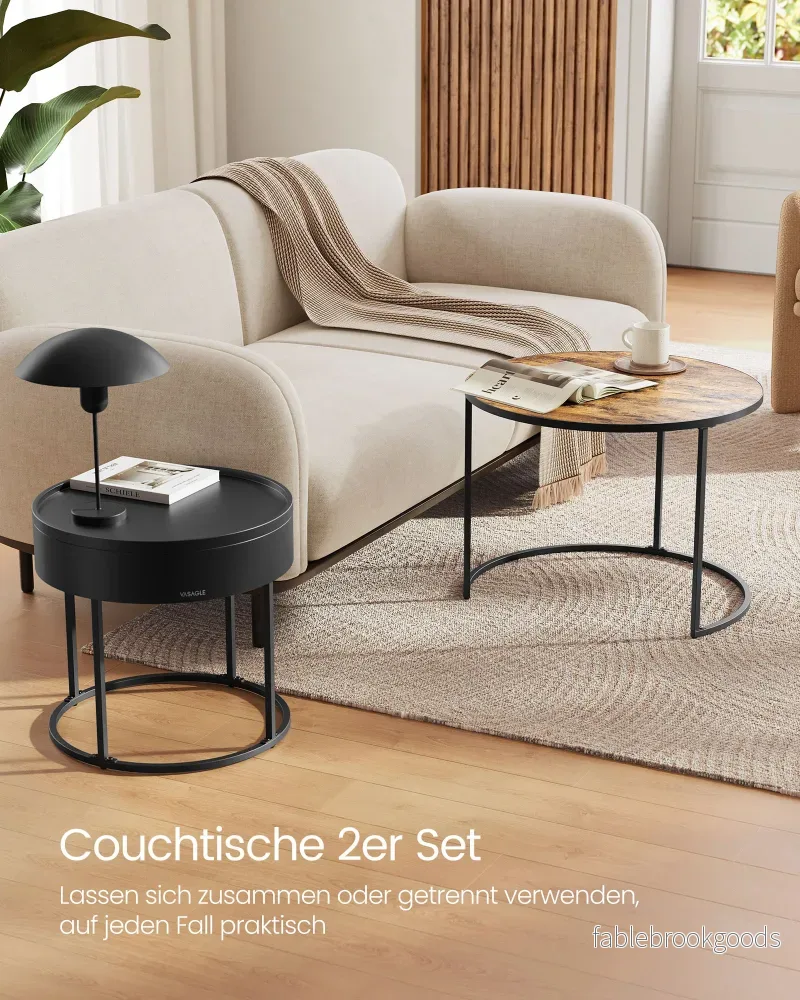 Runt soffbordsset om 2 – Vintage Brun och Ink Black - Bild 3
