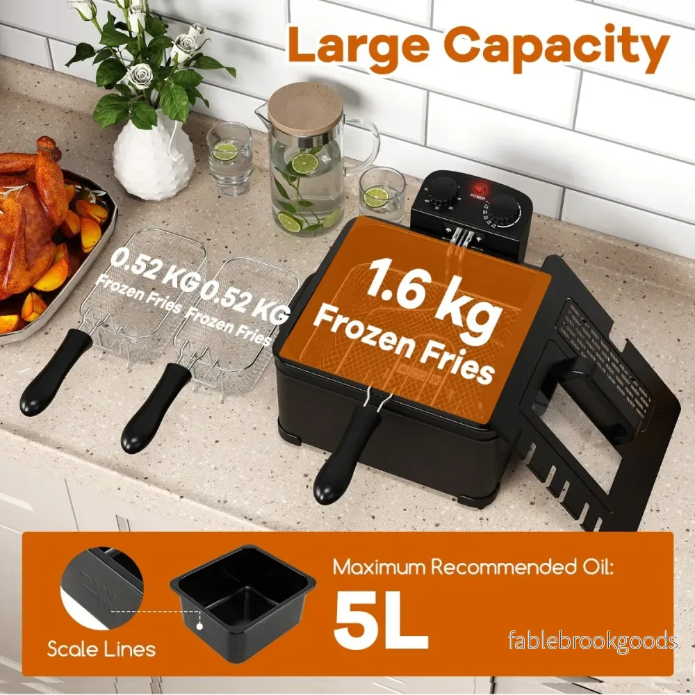Fritös – 1700W elektrisk 5L med stor och små korgar – 1 2 – Svart - Bild 3