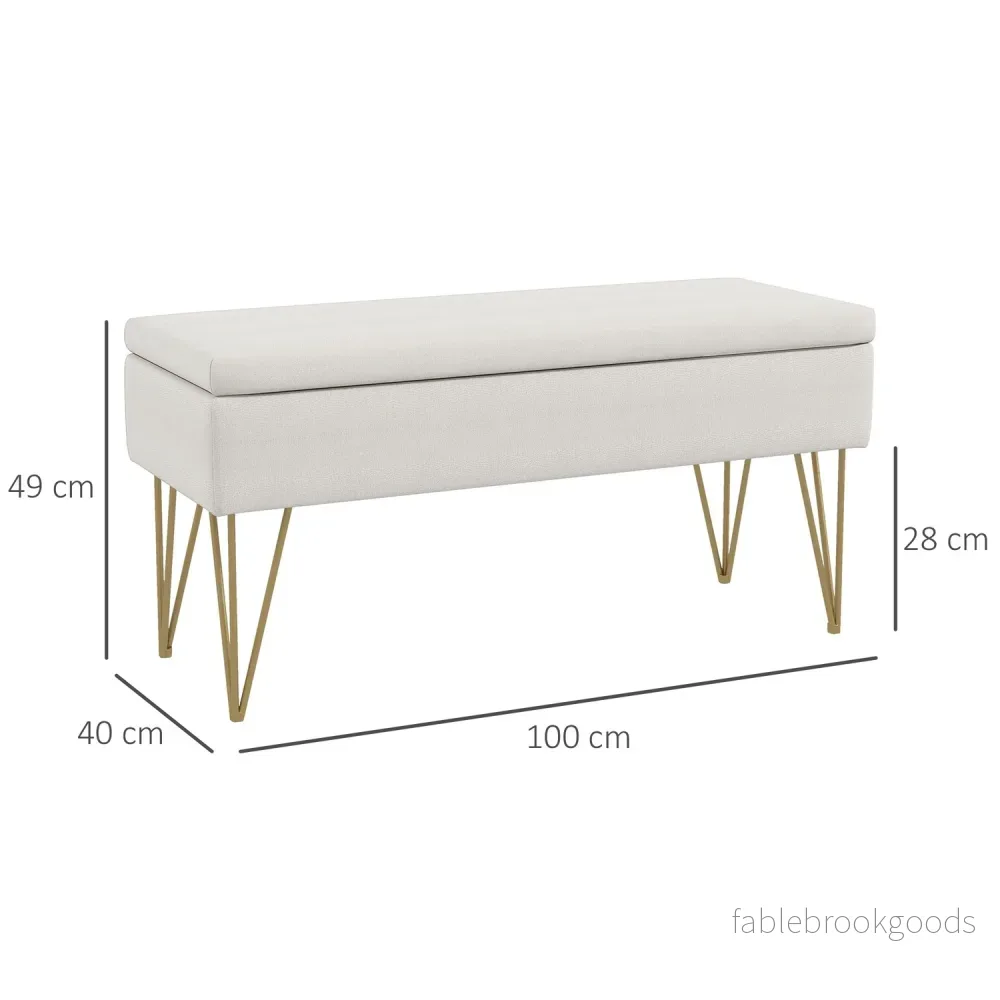 Krämklädd förvaringsbänk – Linne, stålben, 100x40x49 cm - Bild 3