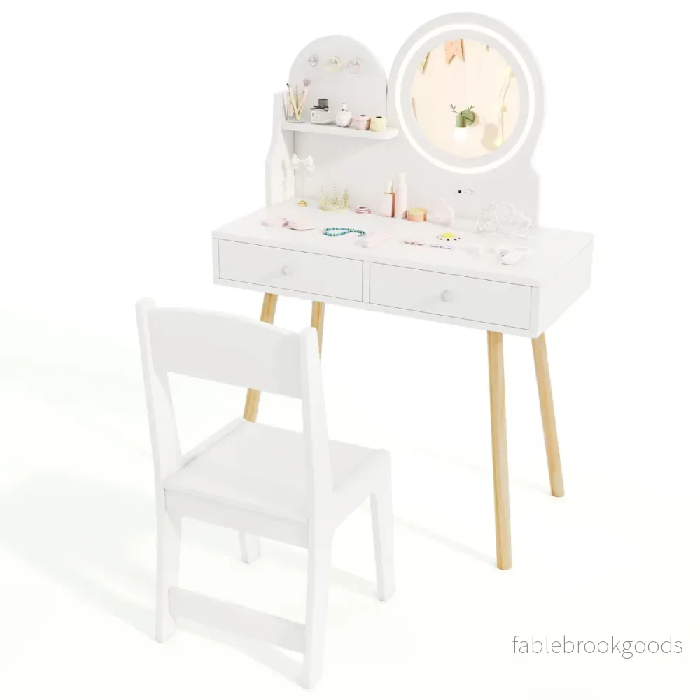 Sminkbord – för barn med belysning i spegel – 2 1 – Vit - Bild 2