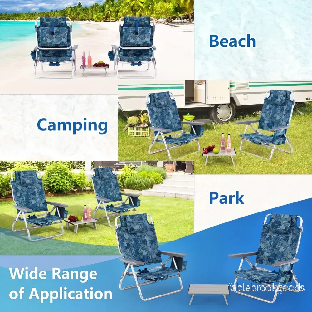 Set – Strandstolar Med Bord Vikbara Campingstolar Justerbart Ryggstöd – 2 – Marinblå - Bild 3