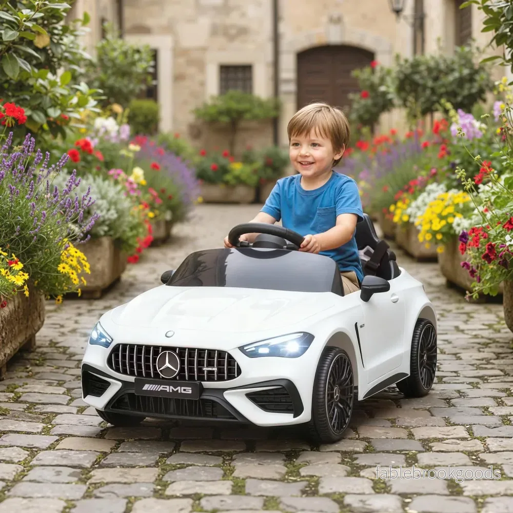 Elbil för barn, Mercedes Design, 12V, Fjärrkontroll, LED, Vit - Bild 2